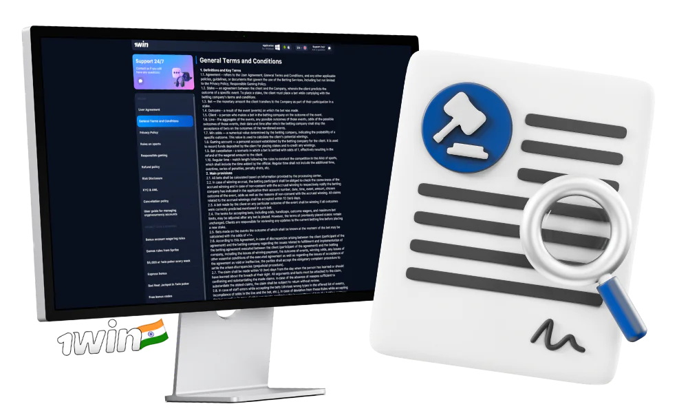 Read the terms and conditions of 1Win India Casino